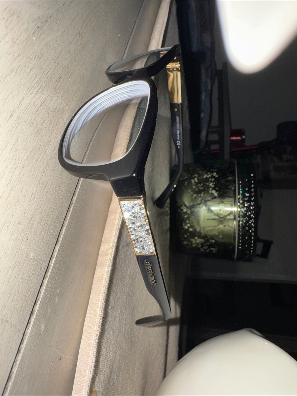Jimmy Choo Black and Gold Crystal-Accent Glasses